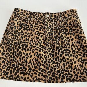 Leopard print denim mini skirt